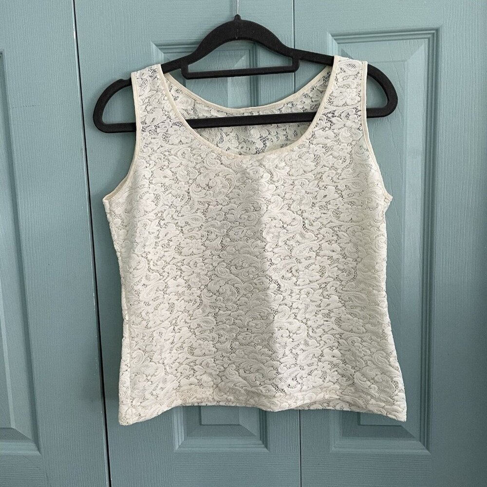Gaviota Lace‎ Cropped Tank Top Womens Medium Off White Vintage 90s Cottagecore